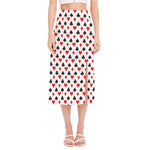 Playing Card Suits Pattern Print Side Slit Midi Skirt