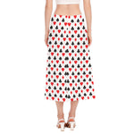 Playing Card Suits Pattern Print Side Slit Midi Skirt