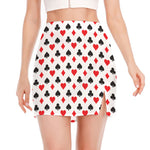 Playing Card Suits Pattern Print Side Slit Mini Skirt