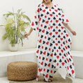 Playing Card Suits Pattern Print Silk V-Neck Kaftan Dress