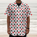 Playing Card Suits Pattern Print Textured Short Sleeve Shirt
