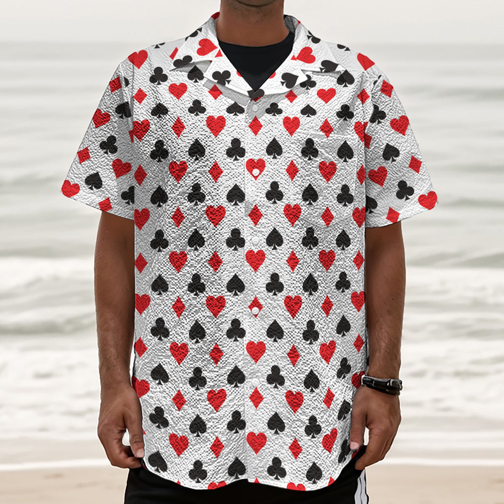 Playing Card Suits Pattern Print Textured Short Sleeve Shirt