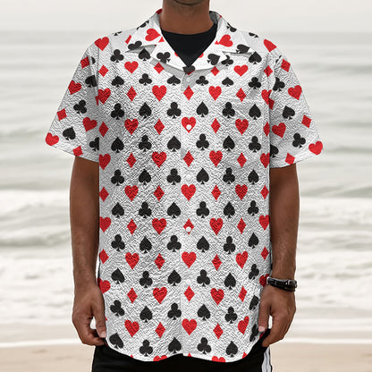 Playing Card Suits Pattern Print Textured Short Sleeve Shirt