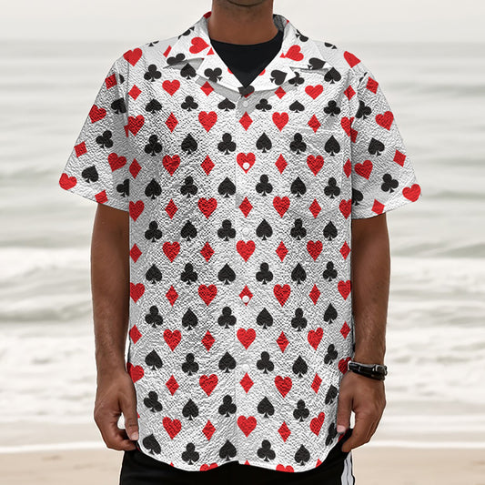 Playing Card Suits Pattern Print Textured Short Sleeve Shirt