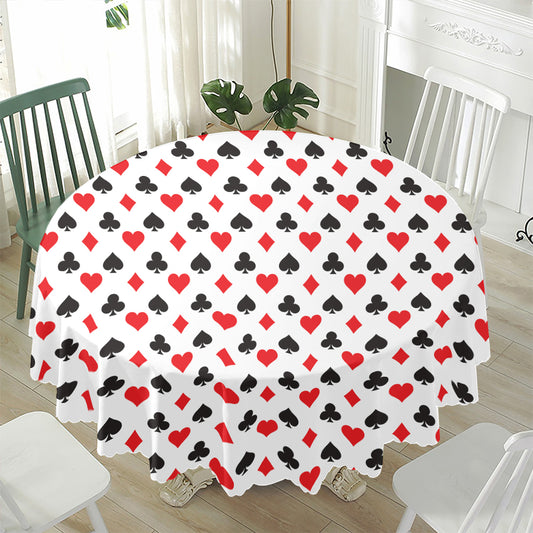 Playing Card Suits Pattern Print Waterproof Round Tablecloth