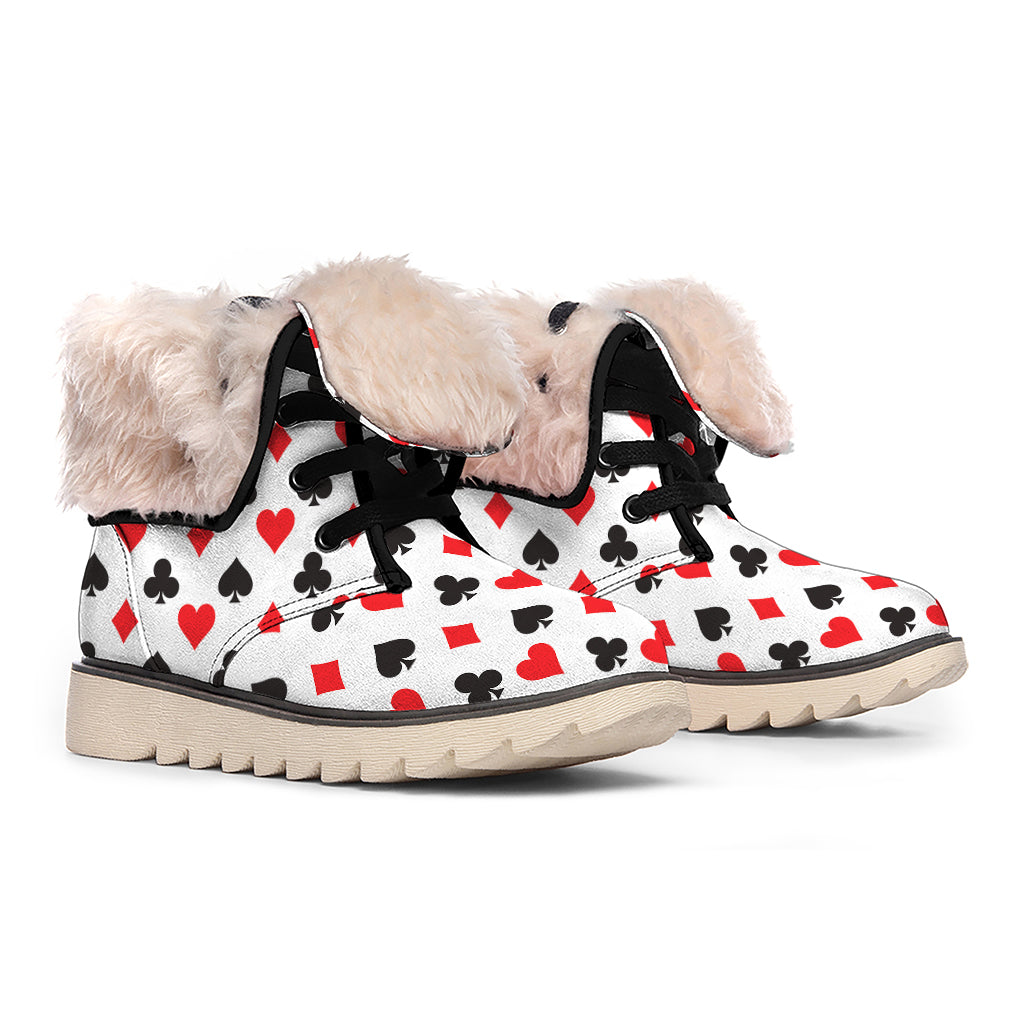 Playing Card Suits Pattern Print Winter Boots