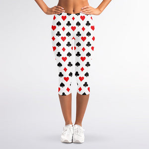 Playing Card Suits Pattern Print Women's Capri Leggings