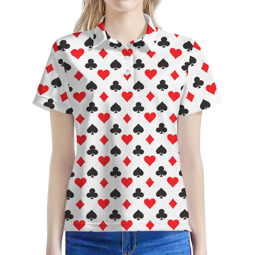 Playing Card Suits Pattern Print Women's Polo Shirt