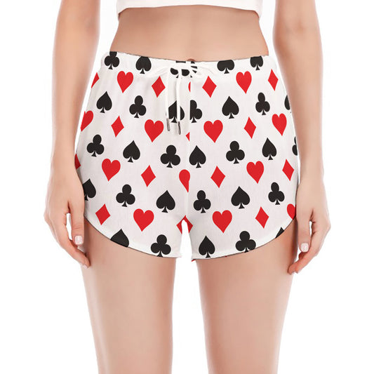 Playing Card Suits Pattern Print Women's Split Running Shorts