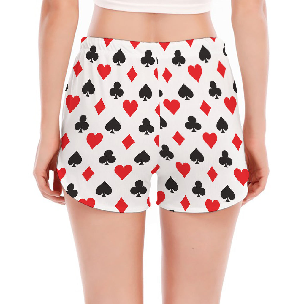 Playing Card Suits Pattern Print Women's Split Running Shorts
