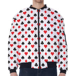 Playing Card Suits Pattern Print Zip Sleeve Bomber Jacket