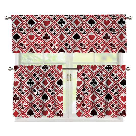 Playing Card Suits Plaid Pattern Print 3 Piece Kitchen Curtains
