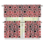 Playing Card Suits Plaid Pattern Print 3 Piece Kitchen Curtains
