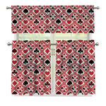 Playing Card Suits Plaid Pattern Print 3 Piece Kitchen Curtains