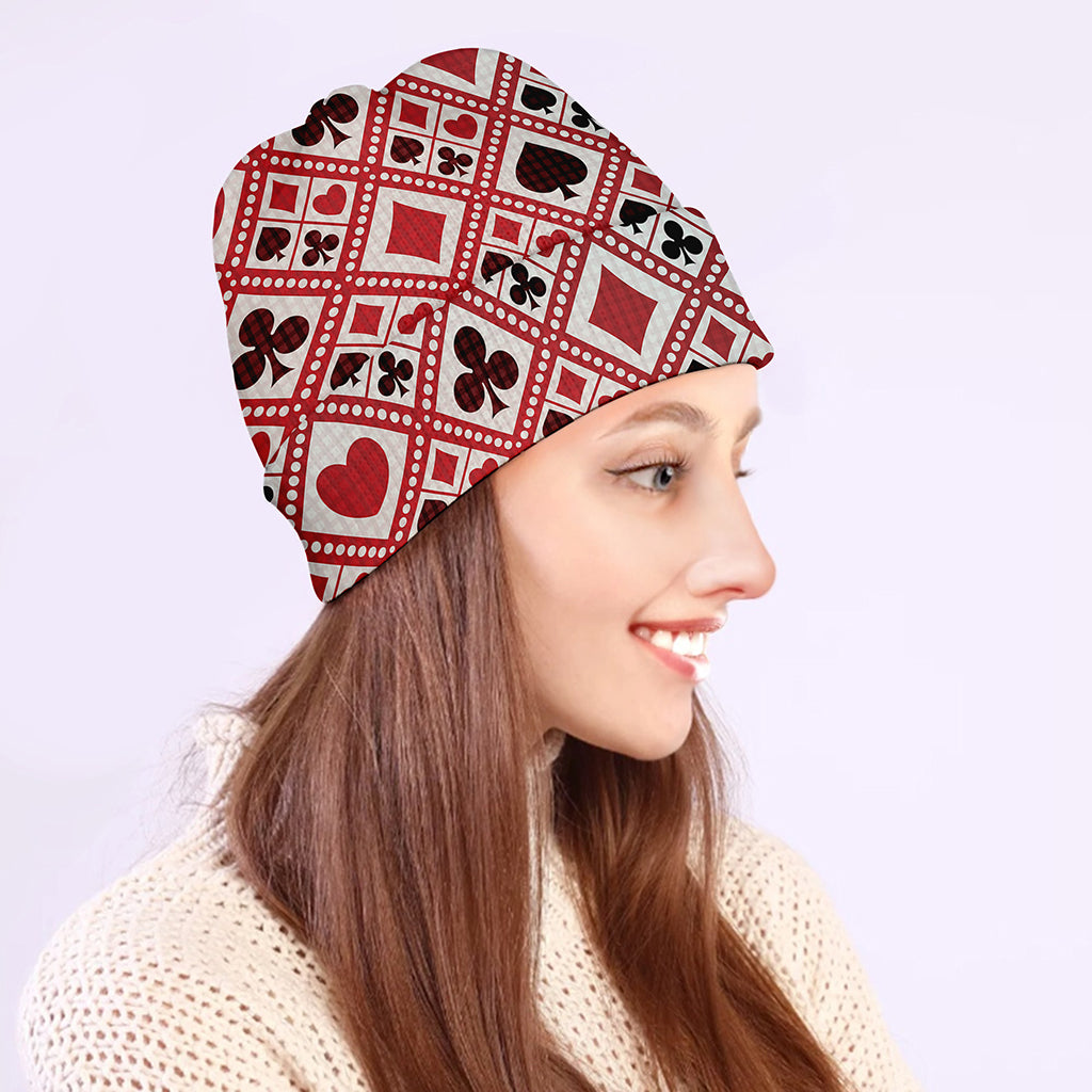 Playing Card Suits Plaid Pattern Print Beanie