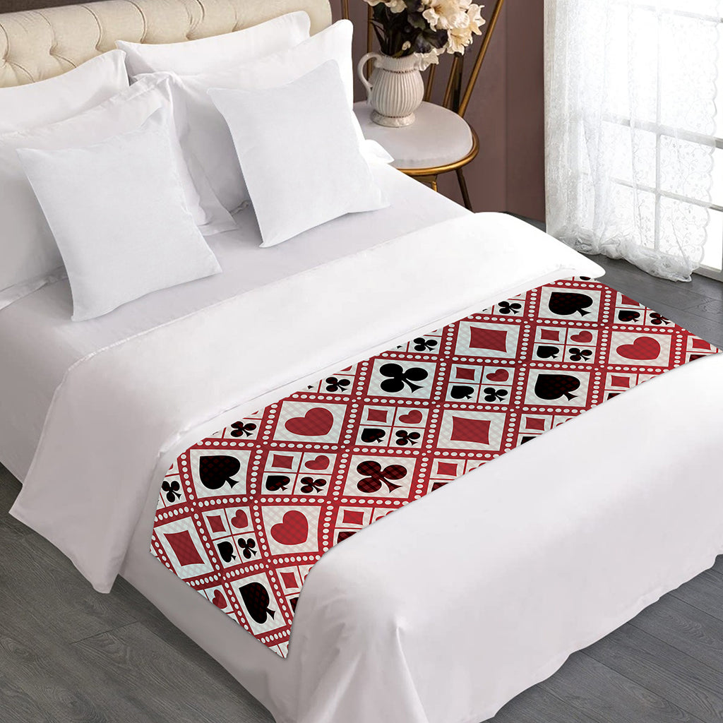 Playing Card Suits Plaid Pattern Print Bed Runner