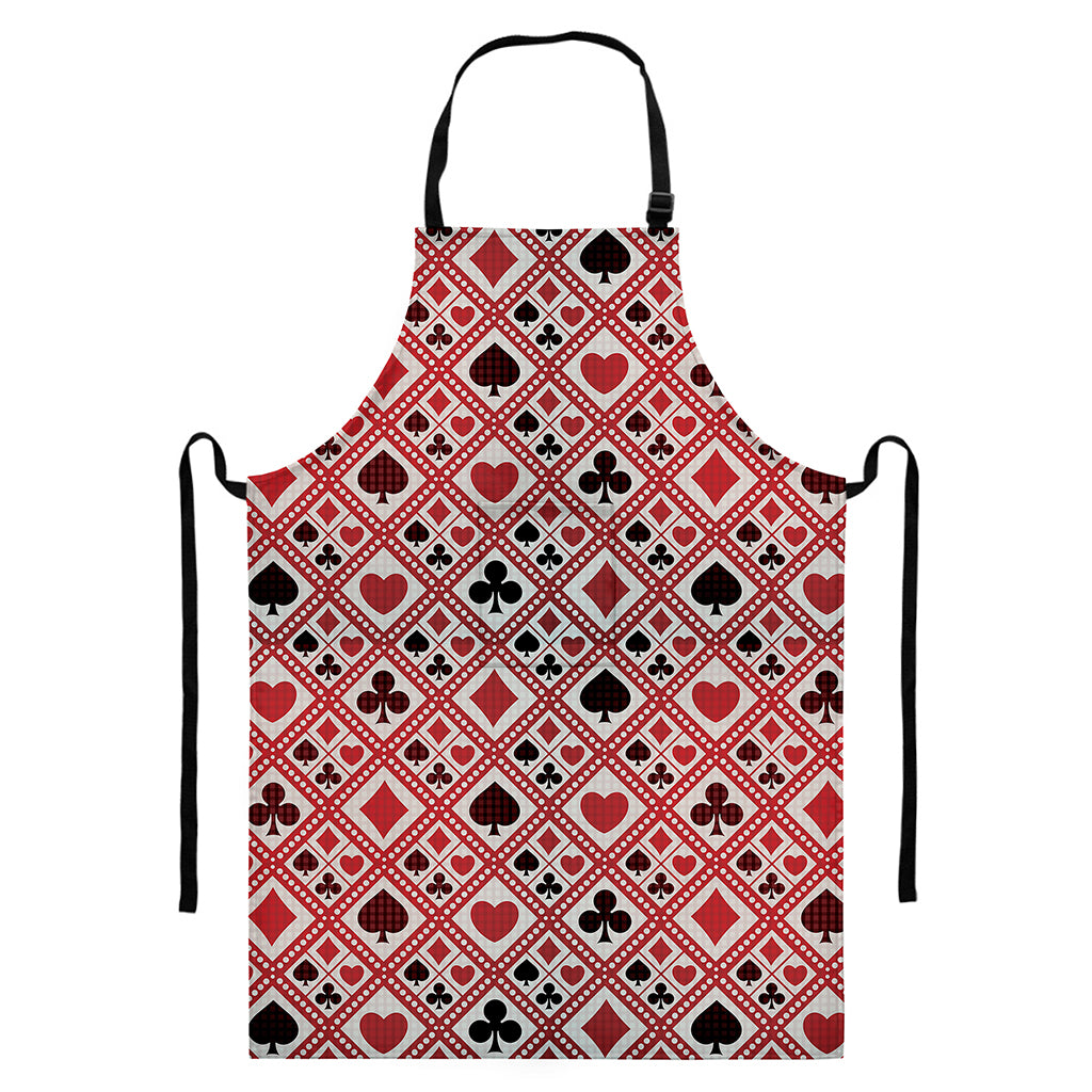 Playing Card Suits Plaid Pattern Print Bib Apron With Pocket