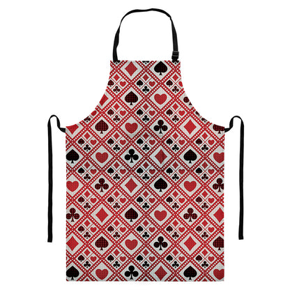 Playing Card Suits Plaid Pattern Print Bib Apron With Pocket