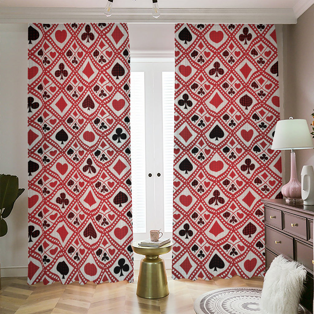 Playing Card Suits Plaid Pattern Print Blackout Pencil Pleat Curtains