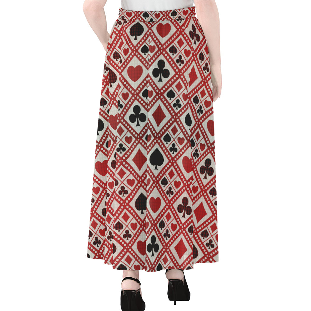 Playing Card Suits Plaid Pattern Print Chiffon Maxi Skirt