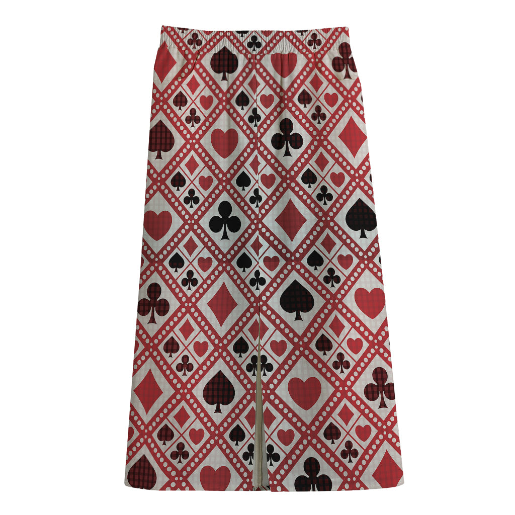 Playing Card Suits Plaid Pattern Print Cotton Front Slit Maxi Skirt