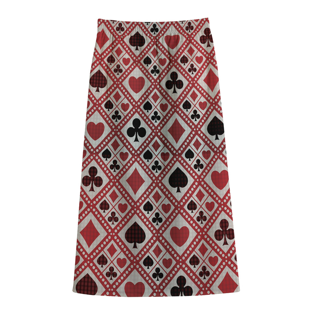 Playing Card Suits Plaid Pattern Print Cotton Front Slit Maxi Skirt
