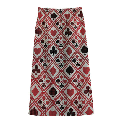 Playing Card Suits Plaid Pattern Print Cotton Front Slit Maxi Skirt