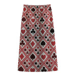 Playing Card Suits Plaid Pattern Print Cotton Front Slit Maxi Skirt