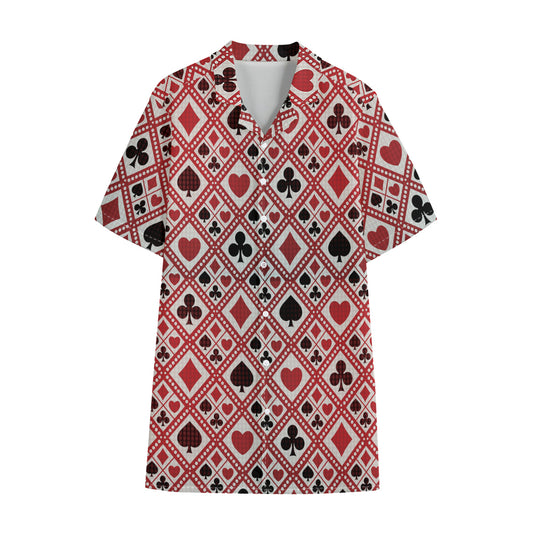 Playing Card Suits Plaid Pattern Print Cotton Hawaiian Shirt