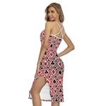 Playing Card Suits Plaid Pattern Print Cross Back Cami Dress