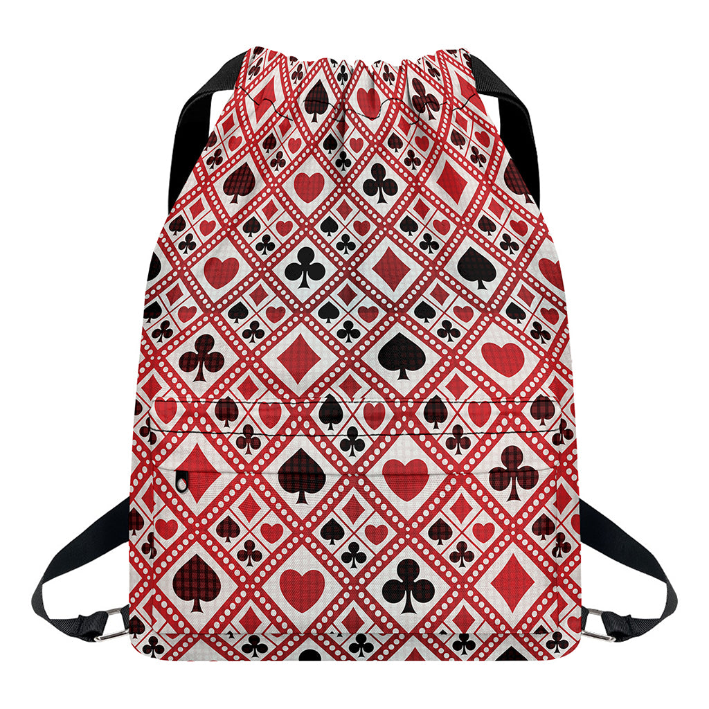 Playing Card Suits Plaid Pattern Print Drawstring Backpack