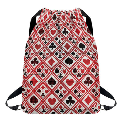Playing Card Suits Plaid Pattern Print Drawstring Backpack