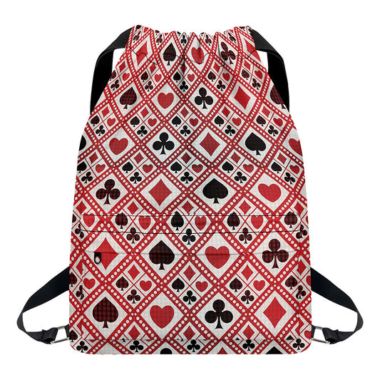 Playing Card Suits Plaid Pattern Print Drawstring Backpack