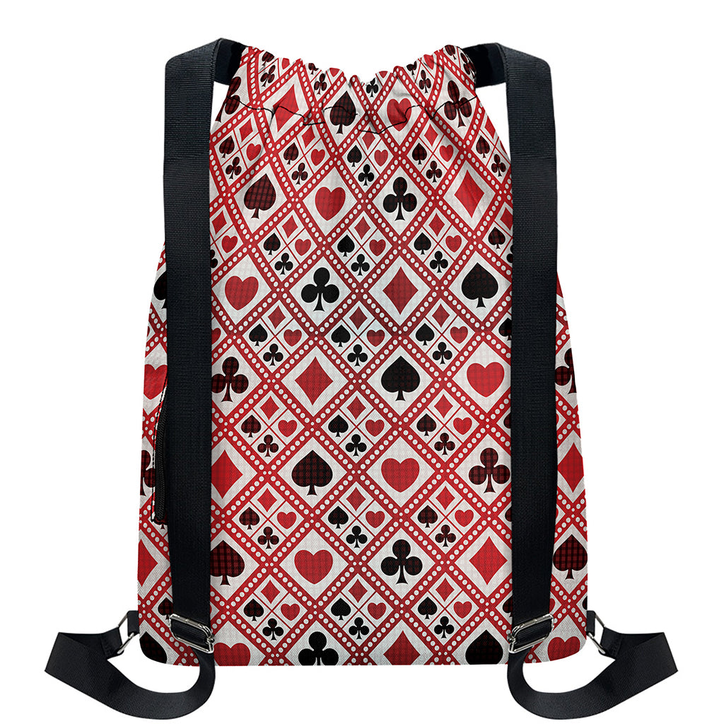 Playing Card Suits Plaid Pattern Print Drawstring Backpack