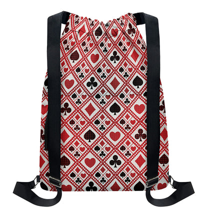 Playing Card Suits Plaid Pattern Print Drawstring Backpack
