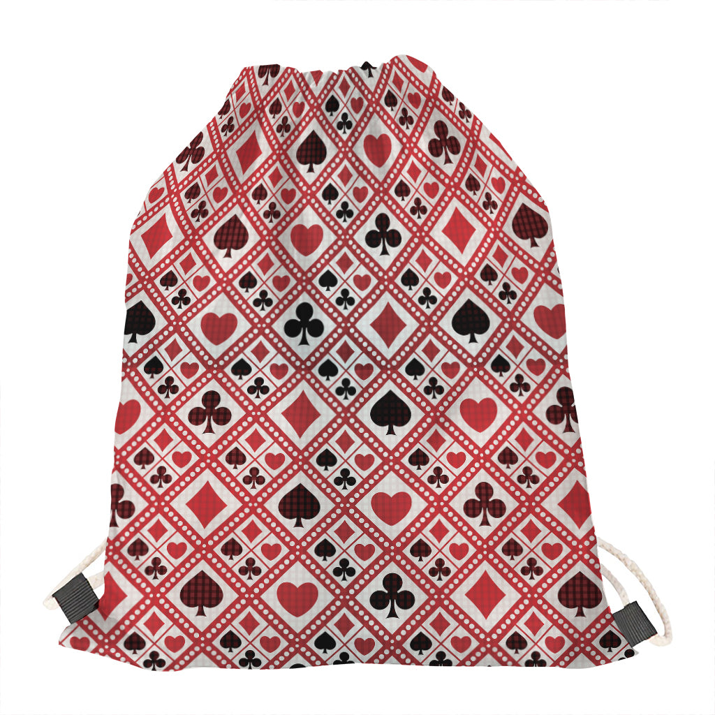 Playing Card Suits Plaid Pattern Print Drawstring Bag