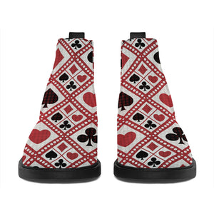 Playing Card Suits Plaid Pattern Print Flat Ankle Boots