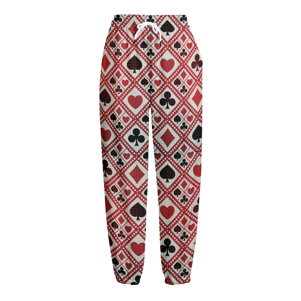 Playing Card Suits Plaid Pattern Print Fleece Lined Knit Pants