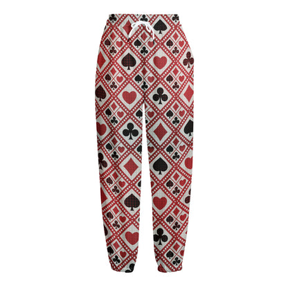Playing Card Suits Plaid Pattern Print Fleece Lined Knit Pants