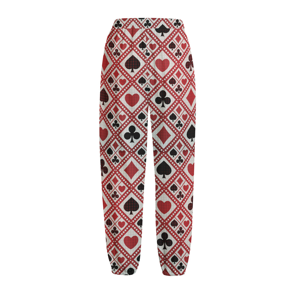 Playing Card Suits Plaid Pattern Print Fleece Lined Knit Pants