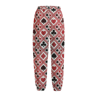 Playing Card Suits Plaid Pattern Print Fleece Lined Knit Pants