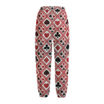 Playing Card Suits Plaid Pattern Print Fleece Lined Knit Pants