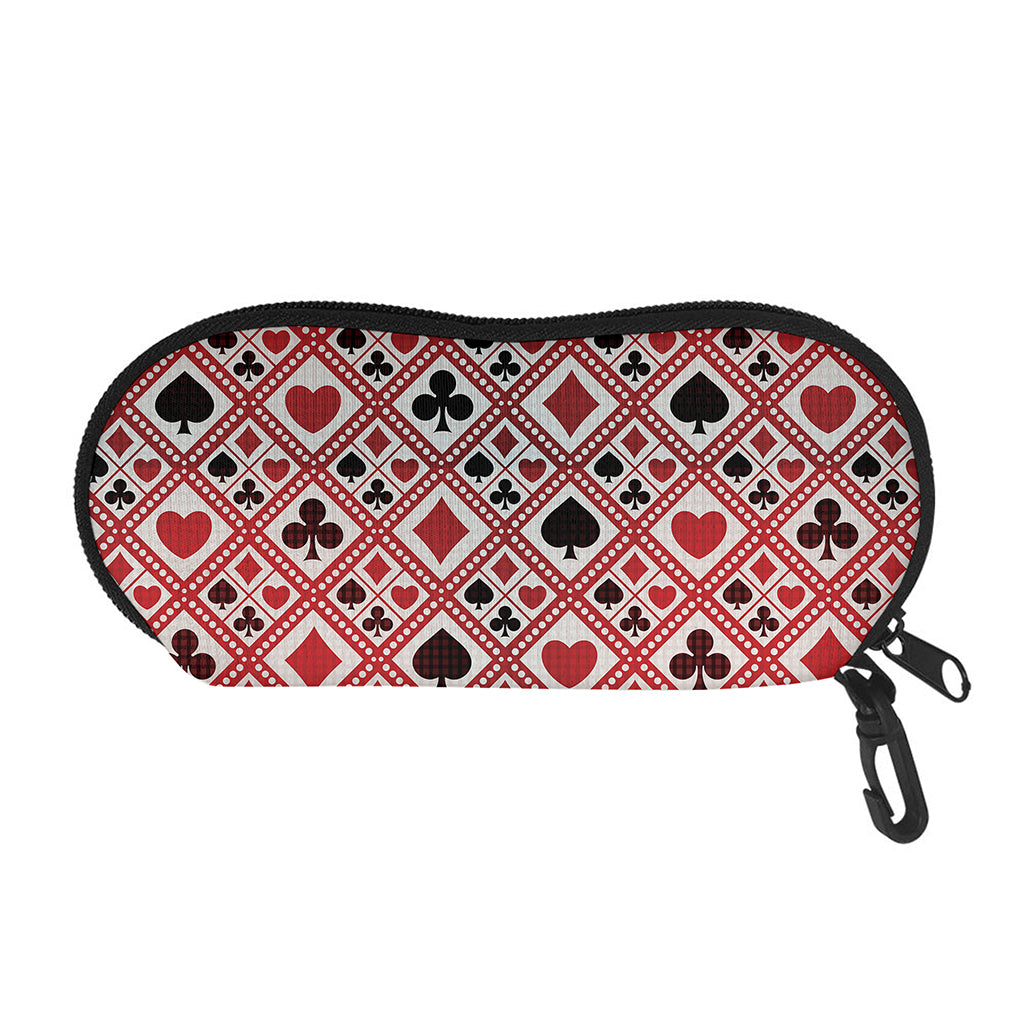 Playing Card Suits Plaid Pattern Print Glasses Case