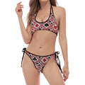 Playing Card Suits Plaid Pattern Print Halter Scoop Tie Side Bikini