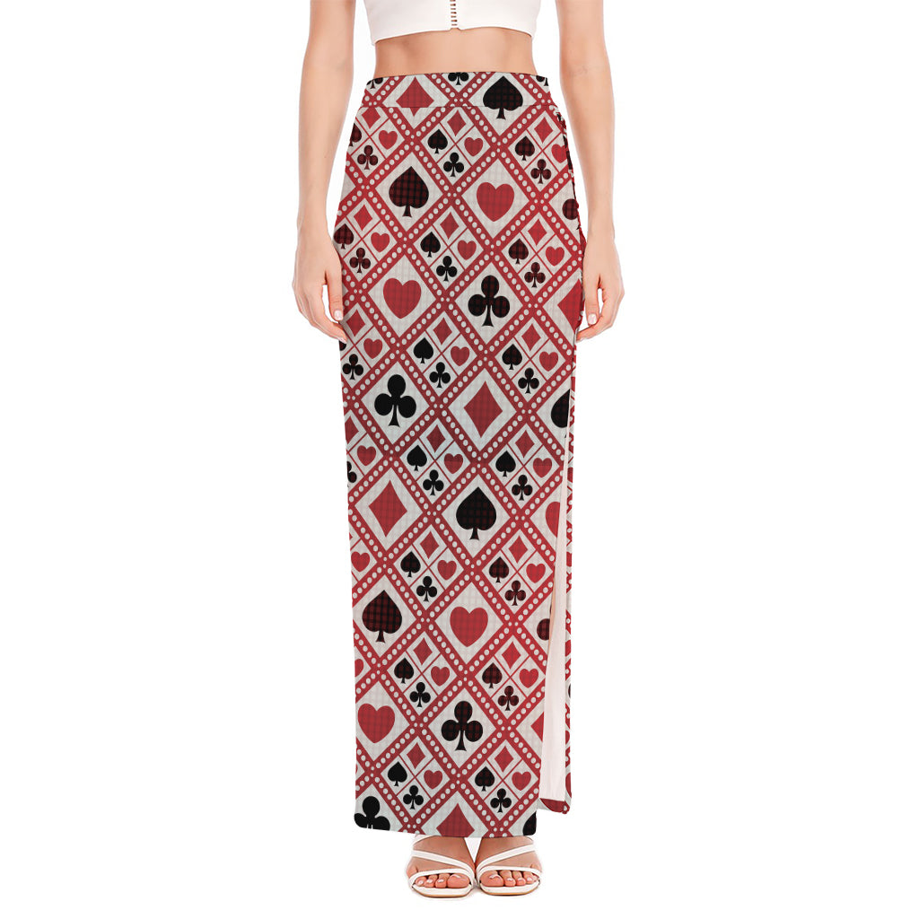 Playing Card Suits Plaid Pattern Print High Slit Maxi Skirt