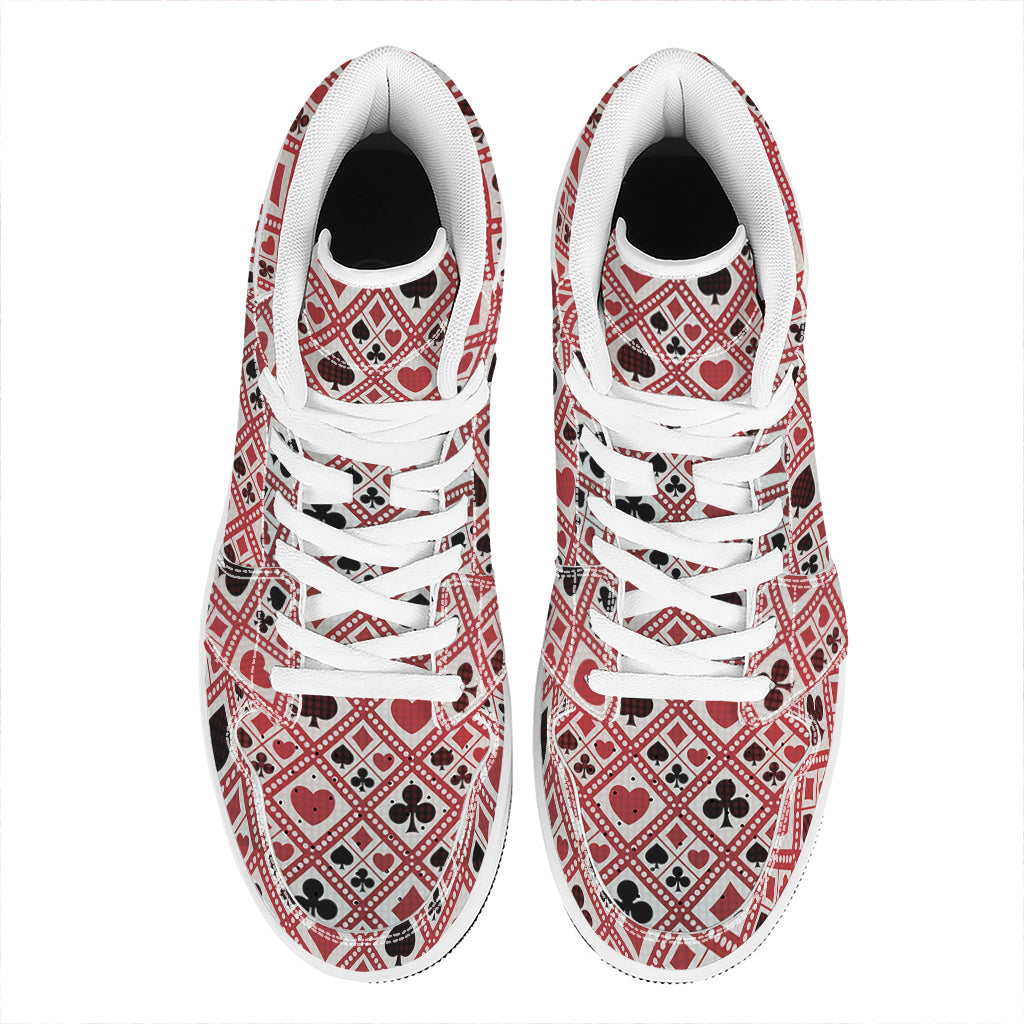 Playing Card Suits Plaid Pattern Print High Top Leather Sneakers