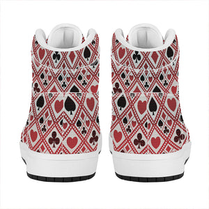 Playing Card Suits Plaid Pattern Print High Top Leather Sneakers