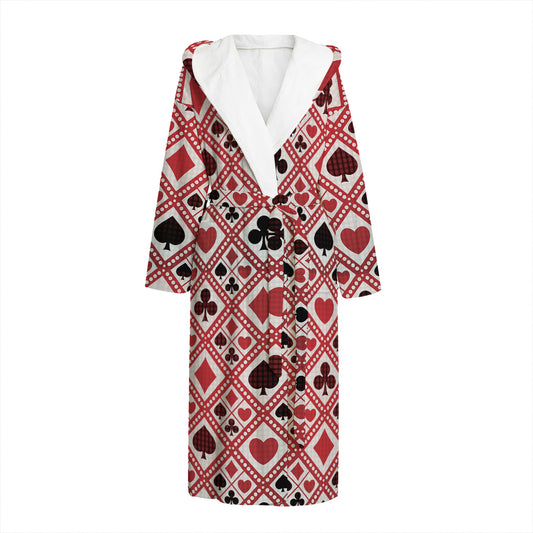 Playing Card Suits Plaid Pattern Print Hooded Bathrobe
