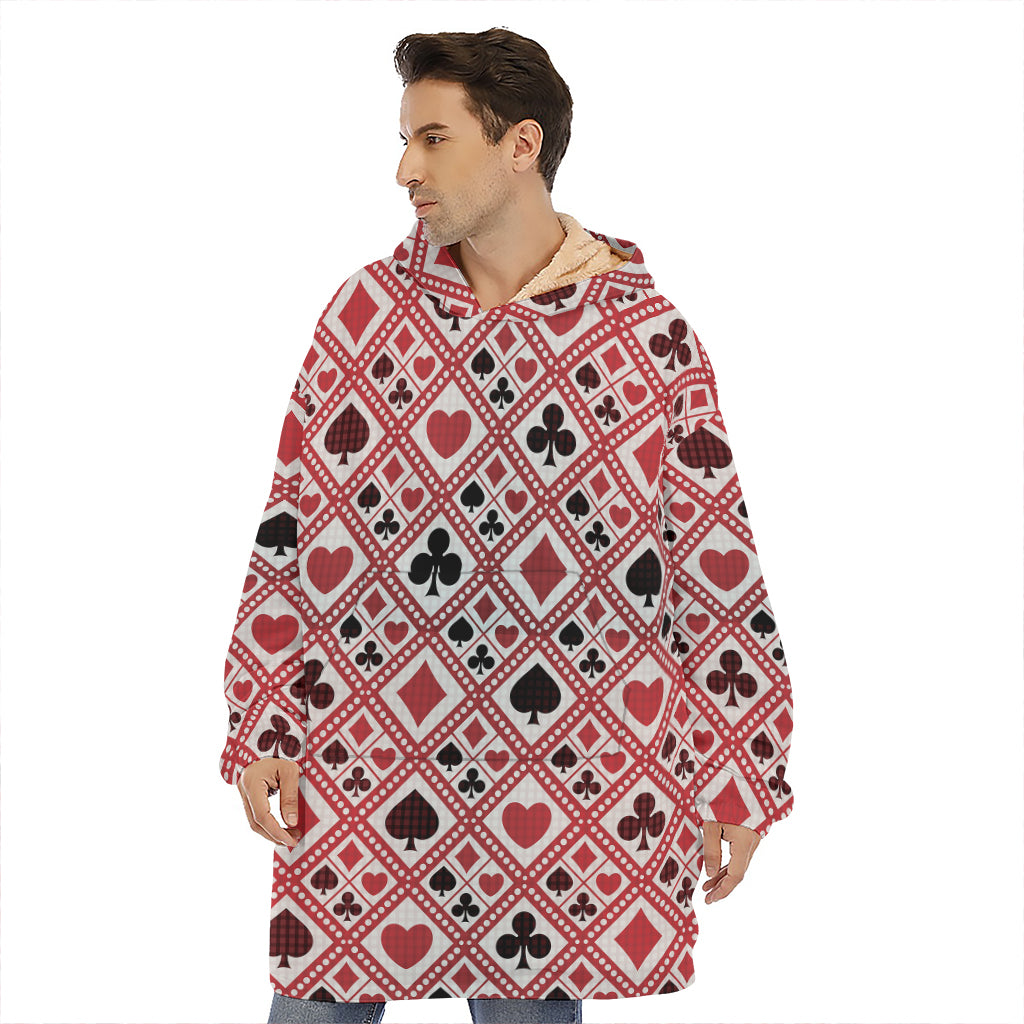 Playing Card Suits Plaid Pattern Print Hoodie Blanket