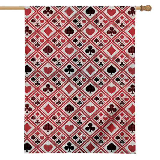 Playing Card Suits Plaid Pattern Print House Flag
